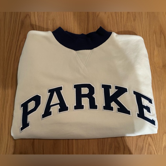 Parke Tops - Parke Two Tone Varsity Mockneck Cream & Navy Size L/XL New